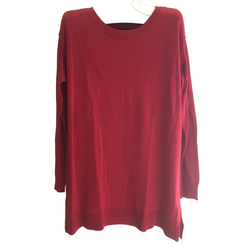 NWT Intro Love The Fit Medium Red Sweater Ribbed Hems Side Slits Scoop Neck